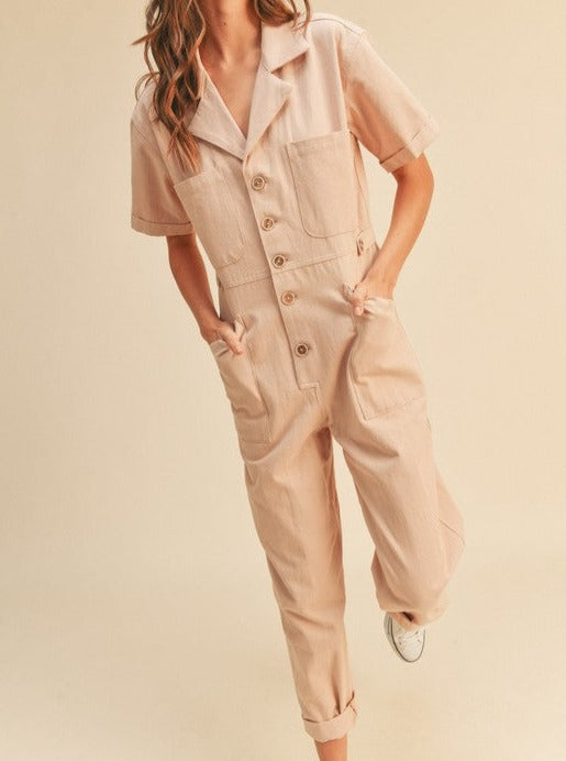 Indian Pink Washed Utility Jumpsuit